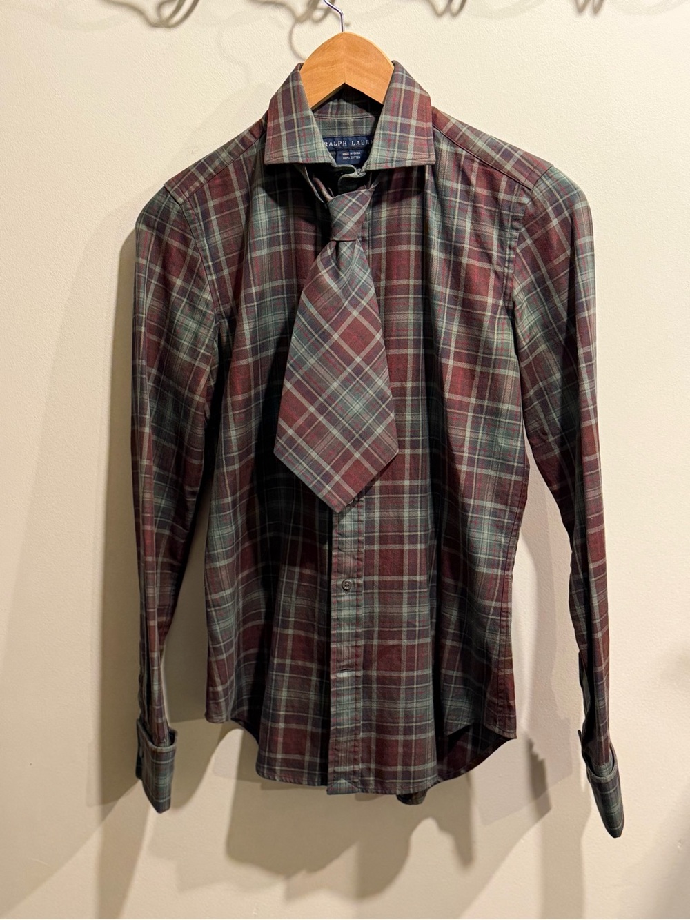Vintage Ralph Lauren Plaid Cotton Shirt with Matching Tie